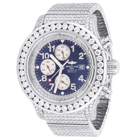 Large Iced Out Diamond Breitling Super Avenger 